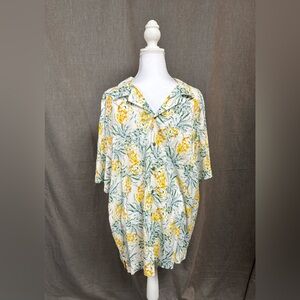 George Men's Hawaiian Yellow & White Print Button-Down Shirt, Size: XL & 3XL,NWT